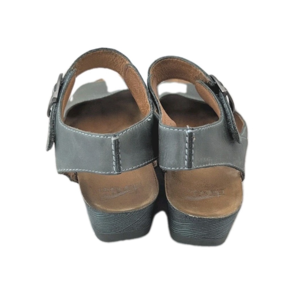 DANSKO Tiana Teal Leather 39 US 8.5-9 Ankle Strap Wedge Sandal Open Toe - Picture 4 of 7